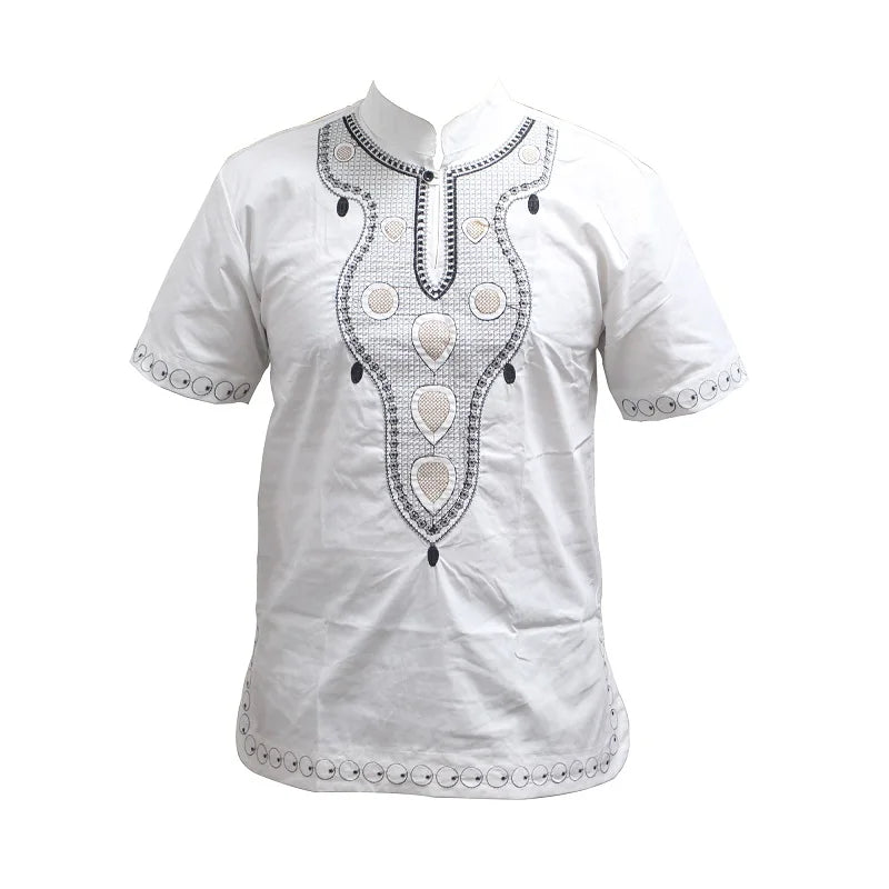 Pan - African Holiday Fashion: Dashiki - Inspired Embroidery Basic Tee Shirt - Flexi Africa - Free Delivery Worldwide only at www.flexiafrica.com