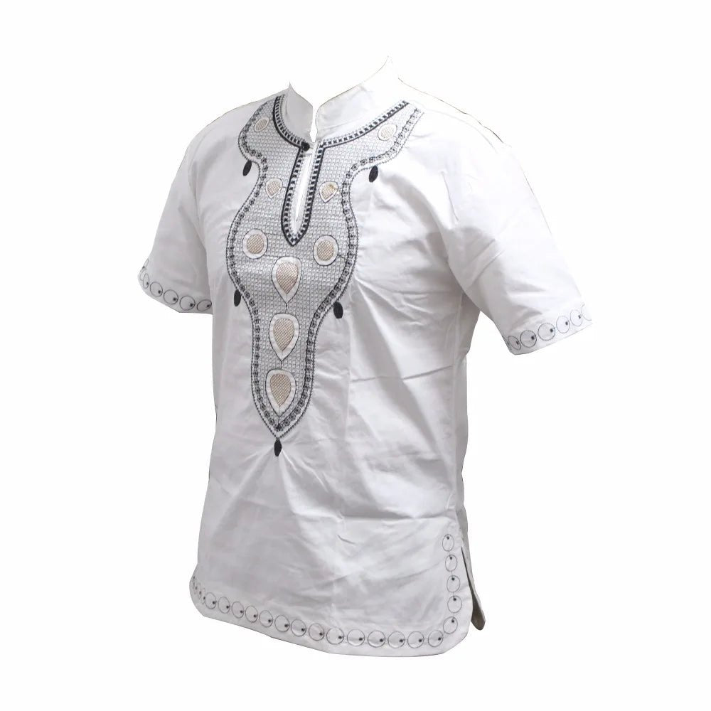 Pan - African Holiday Fashion: Dashiki - Inspired Embroidery Basic Tee Shirt - Flexi Africa - Free Delivery Worldwide only at www.flexiafrica.com