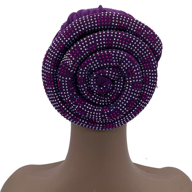 Pleated Turban Cap with Padded Diamonds Design Elastic Muslim Headscarf Bonnet African Headwrap India Hats - Flexi Africa - Flexi Africa offers Free Delivery Worldwide - Vibrant African traditional clothing showcasing bold prints and intricate designs