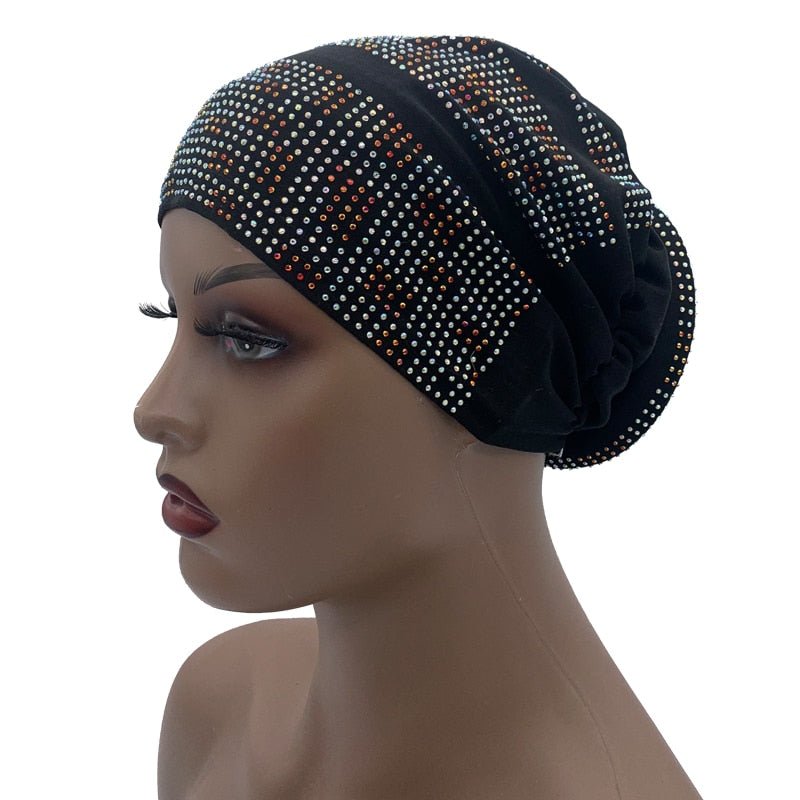 Pleated Turban Cap with Padded Diamonds Design Elastic Muslim Headscarf Bonnet African Headwrap India Hats - Flexi Africa - Flexi Africa offers Free Delivery Worldwide - Vibrant African traditional clothing showcasing bold prints and intricate designs