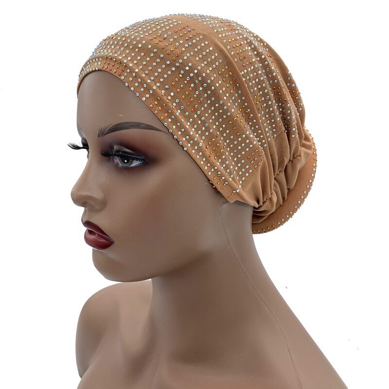 Pleated Turban Cap with Padded Diamonds Design Elastic Muslim Headscarf Bonnet African Headwrap India Hats - Flexi Africa - Flexi Africa offers Free Delivery Worldwide - Vibrant African traditional clothing showcasing bold prints and intricate designs