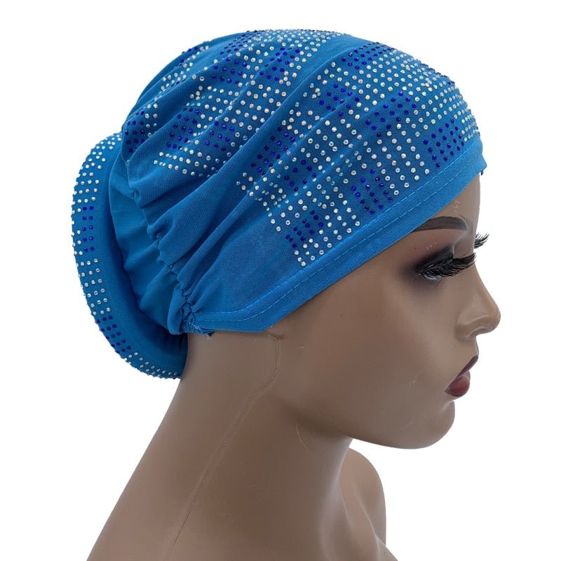 Pleated Turban Cap with Padded Diamonds Design Elastic Muslim Headscarf Bonnet African Headwrap India Hats - Flexi Africa - Flexi Africa offers Free Delivery Worldwide - Vibrant African traditional clothing showcasing bold prints and intricate designs