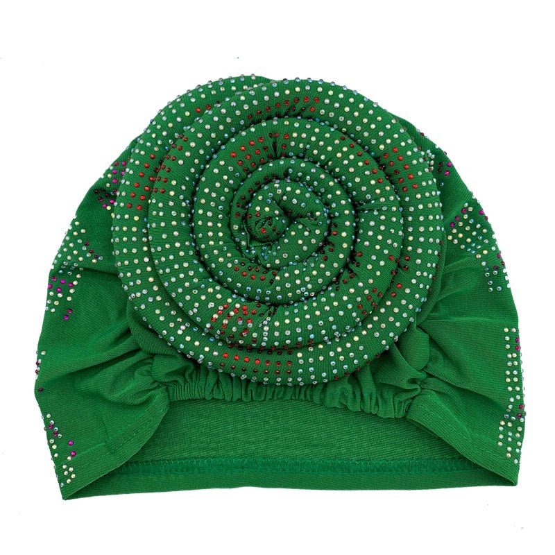 Pleated Turban Cap with Padded Diamonds Design Elastic Muslim Headscarf Bonnet African Headwrap India Hats - Flexi Africa - Flexi Africa offers Free Delivery Worldwide - Vibrant African traditional clothing showcasing bold prints and intricate designs