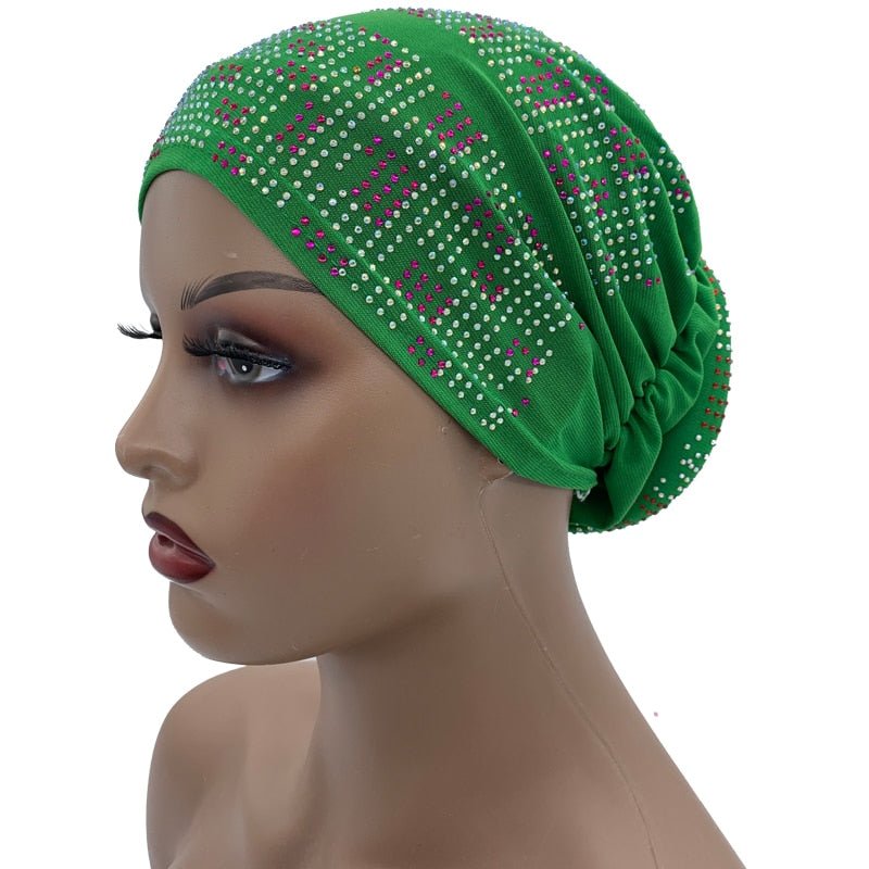 Pleated Turban Cap with Padded Diamonds Design Elastic Muslim Headscarf Bonnet African Headwrap India Hats - Flexi Africa - Flexi Africa offers Free Delivery Worldwide - Vibrant African traditional clothing showcasing bold prints and intricate designs