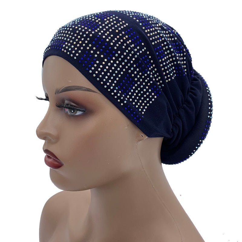 Pleated Turban Cap with Padded Diamonds Design Elastic Muslim Headscarf Bonnet African Headwrap India Hats - Flexi Africa - Flexi Africa offers Free Delivery Worldwide - Vibrant African traditional clothing showcasing bold prints and intricate designs