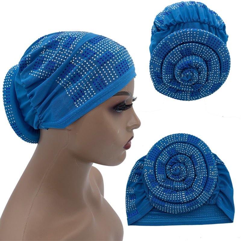 Pleated Turban Cap with Padded Diamonds Design Elastic Muslim Headscarf Bonnet African Headwrap India Hats - Flexi Africa - Flexi Africa offers Free Delivery Worldwide - Vibrant African traditional clothing showcasing bold prints and intricate designs