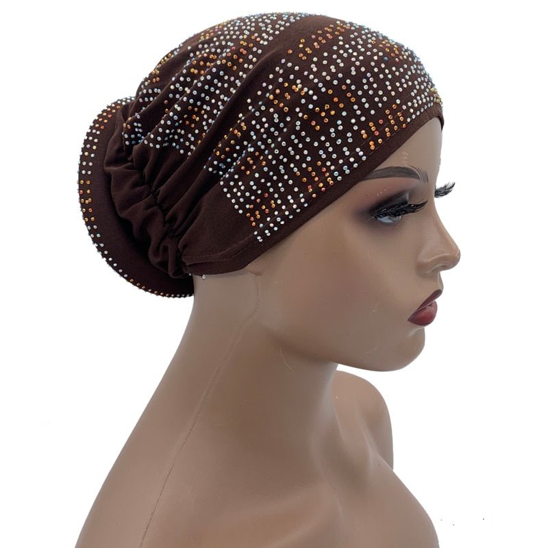 Pleated Turban Cap with Padded Diamonds Design Elastic Muslim Headscarf Bonnet African Headwrap India Hats - Flexi Africa - Flexi Africa offers Free Delivery Worldwide - Vibrant African traditional clothing showcasing bold prints and intricate designs