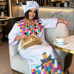 Plus Size African Bazin Riche Embroidered Long Dress with Scarf – Elegant Women’s Traditional Party - Free Delivery Worldwide only at Flexi Africa