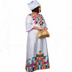 Plus Size African Bazin Riche Embroidered Long Dress with Scarf – Elegant Women’s Traditional Party - Free Delivery Worldwide only at Flexi Africa