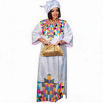 Plus Size African Bazin Riche Embroidered Long Dress with Scarf – Elegant Women’s Traditional Party - Free Delivery Worldwide only at Flexi Africa
