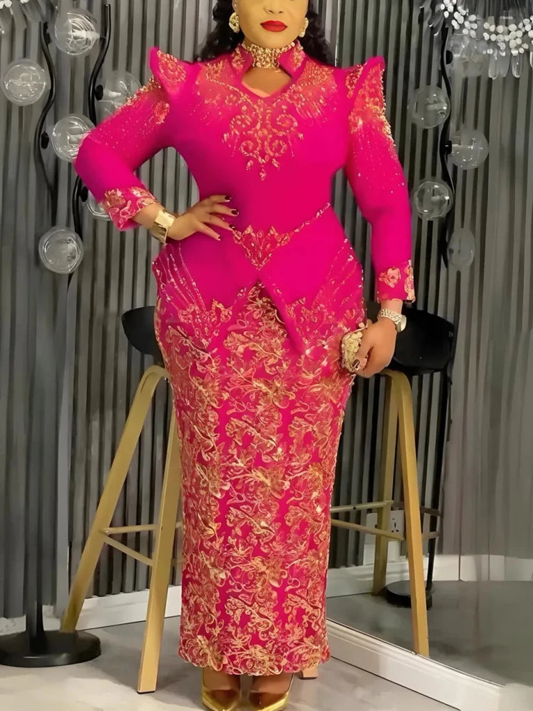 Plus Size African Ankara Long Dress for Women – Elegant Wedding Party Gown - Free Delivery Worldwide only at Flexi Africa