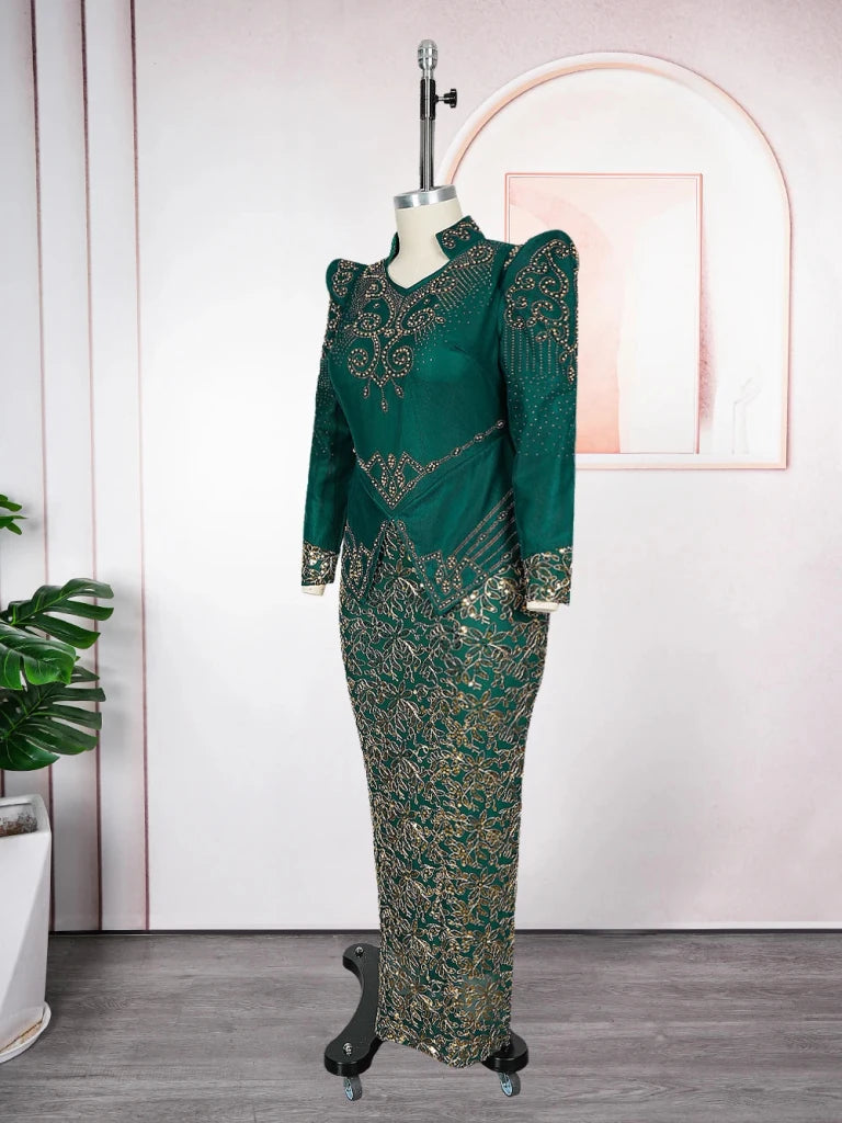 Plus Size African Ankara Long Dress for Women – Elegant Wedding Party Gown - Free Delivery Worldwide only at Flexi Africa