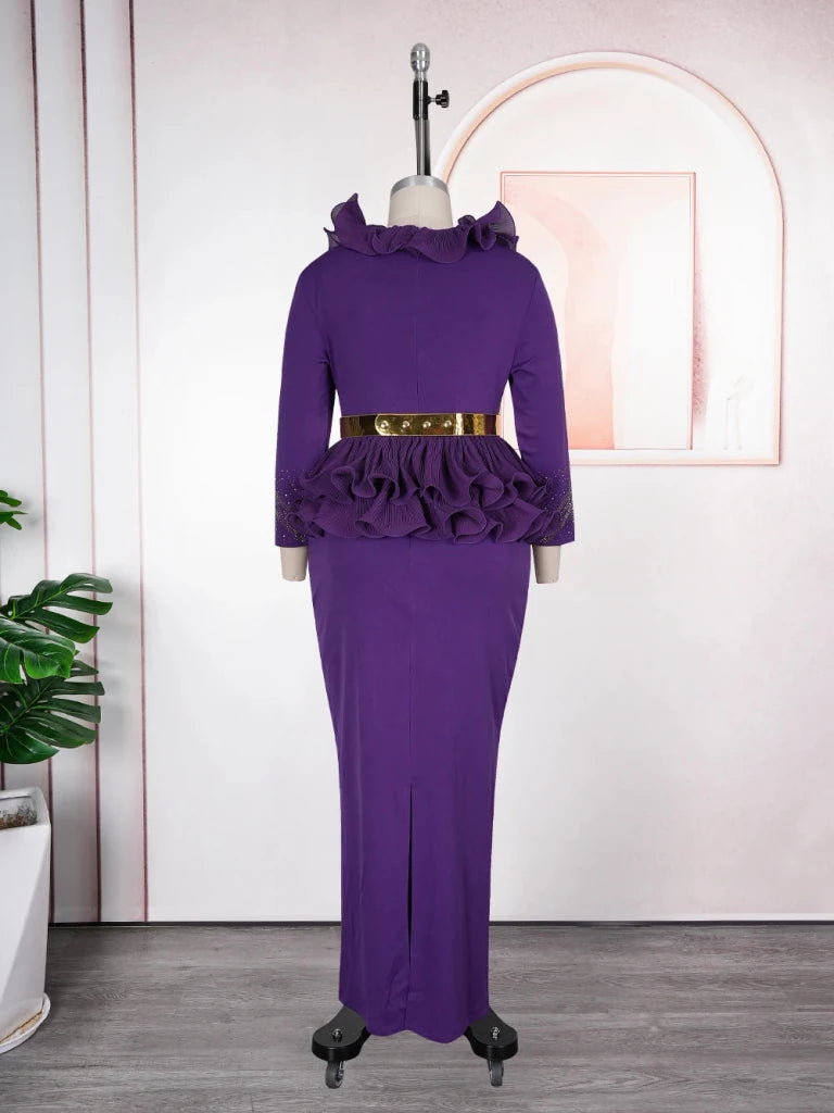 Plus Size African Diamond Pleated Dress for Women – Elegant Dashiki Gown - Free Delivery Worldwide only at Flexi Africa