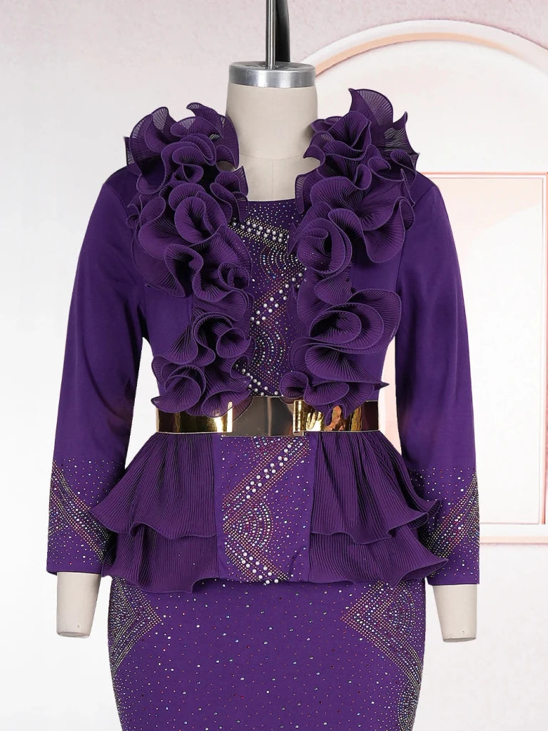 Plus Size African Diamond Pleated Dress for Women – Elegant Dashiki Gown - Free Delivery Worldwide only at Flexi Africa