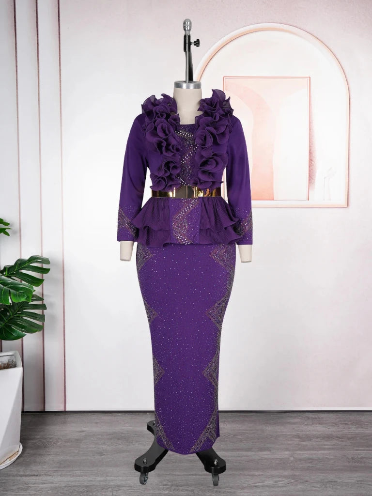 Plus Size African Diamond Pleated Dress for Women – Elegant Dashiki Gown - Free Delivery Worldwide only at Flexi Africa