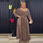 Plus Size African Evening Dress for Women Luxury Glitter Ankara Long Gown Wedding Party Wear - Free Delivery Worldwide only at Flexi Africa