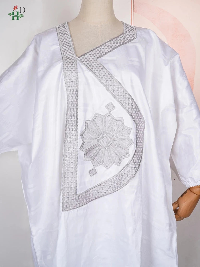Plus Size African Kaftan Dress for Women – Elegant White Djellaba Boubou Gown - Free Delivery Worldwide only at Flexi Africa
