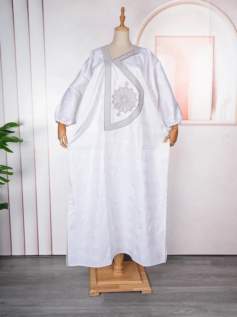 Plus Size African Kaftan Dress for Women – Elegant White Djellaba Boubou Gown - Free Delivery Worldwide only at Flexi Africa