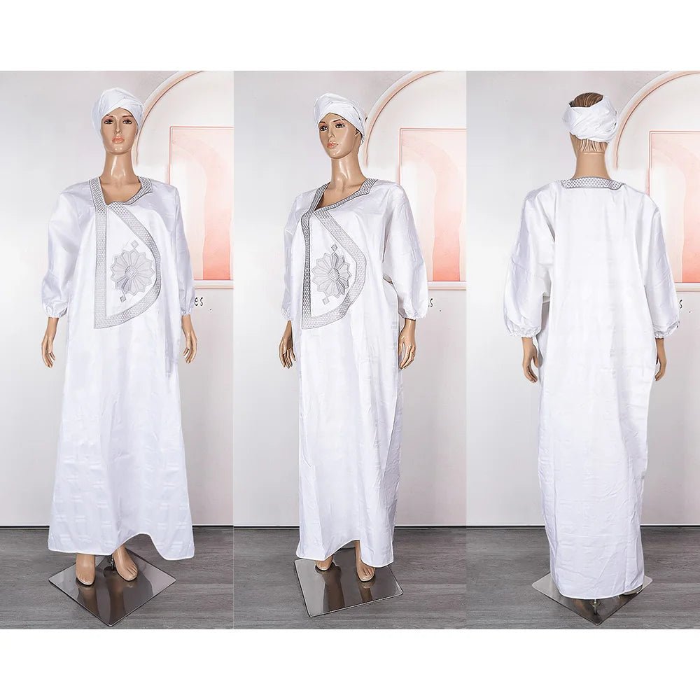 Plus Size African Kaftan Dress for Women – Elegant White Djellaba Boubou Gown - Free Delivery Worldwide only at Flexi Africa