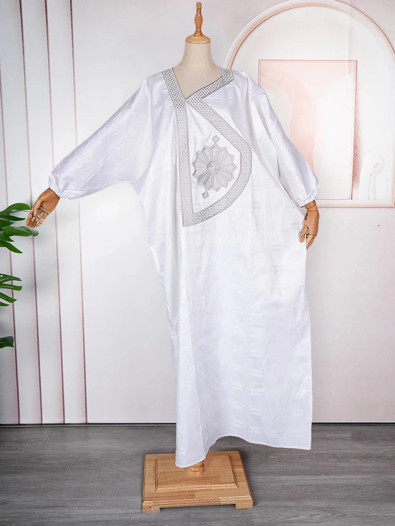 Plus Size African Kaftan Dress for Women – Elegant White Djellaba Boubou Gown - Free Delivery Worldwide only at Flexi Africa