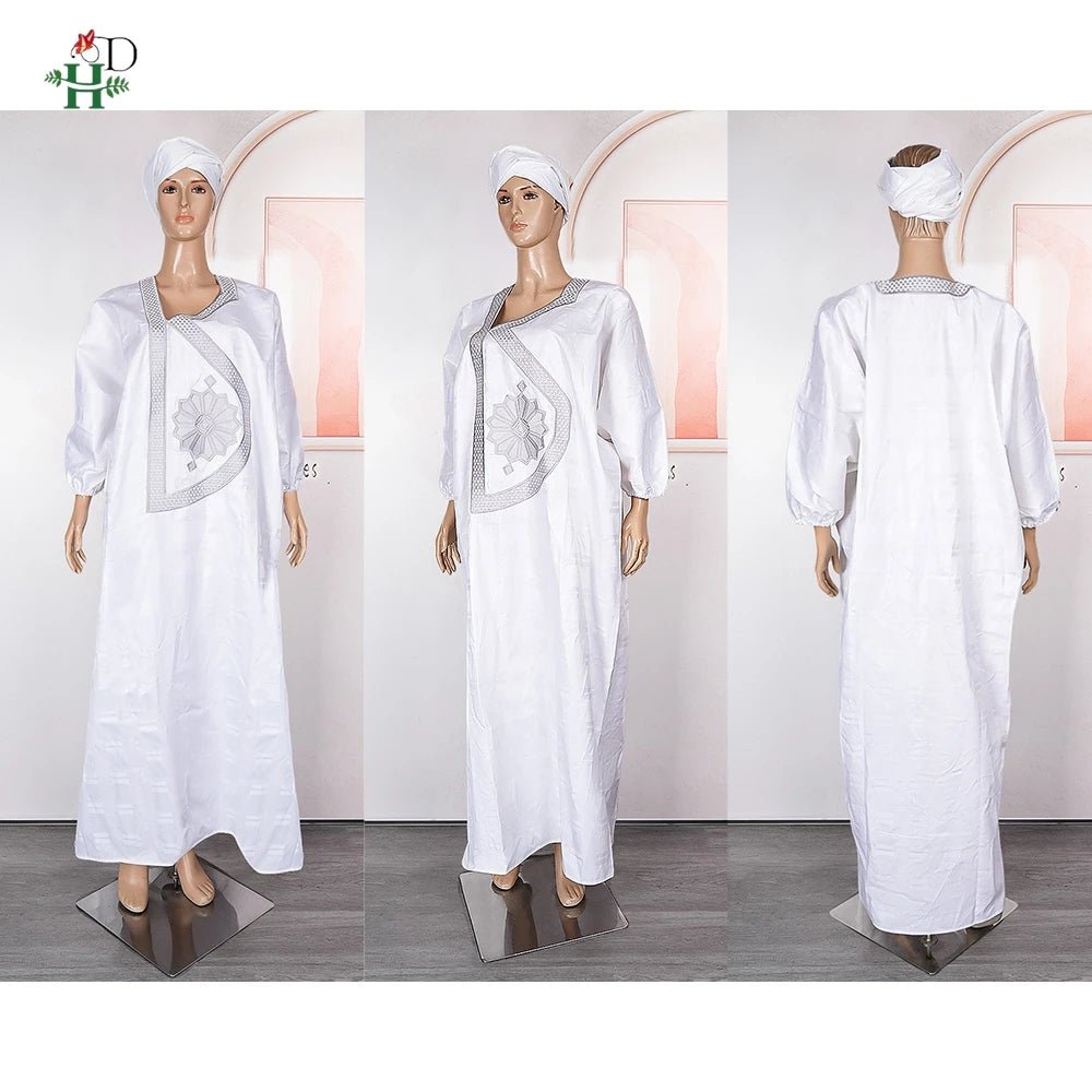 Plus Size African Kaftan Dress for Women – Elegant White Djellaba Boubou Gown - Free Delivery Worldwide only at Flexi Africa