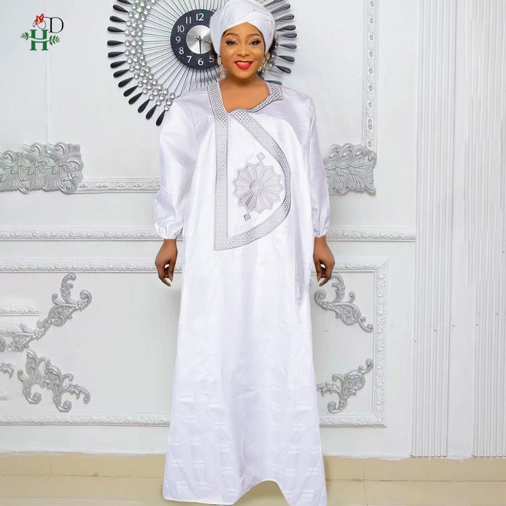 Plus Size African Kaftan Dress for Women – Elegant White Djellaba Boubou Gown - Free Delivery Worldwide only at Flexi Africa