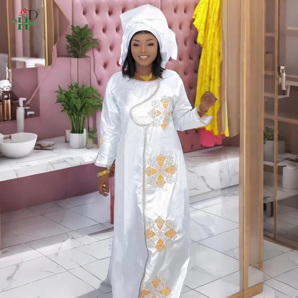 Plus Size African Kaftan Dress for Women – Embroidered Bazin Riche Wedding, Party & Church Gown - Free Delivery Worldwide only at Flexi Africa