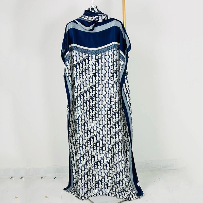 Plus Size African Kaftan Dress Set – 2PC Geometric Print Maxi with Headscarf - Free Delivery Worldwide only at Flexi Africa