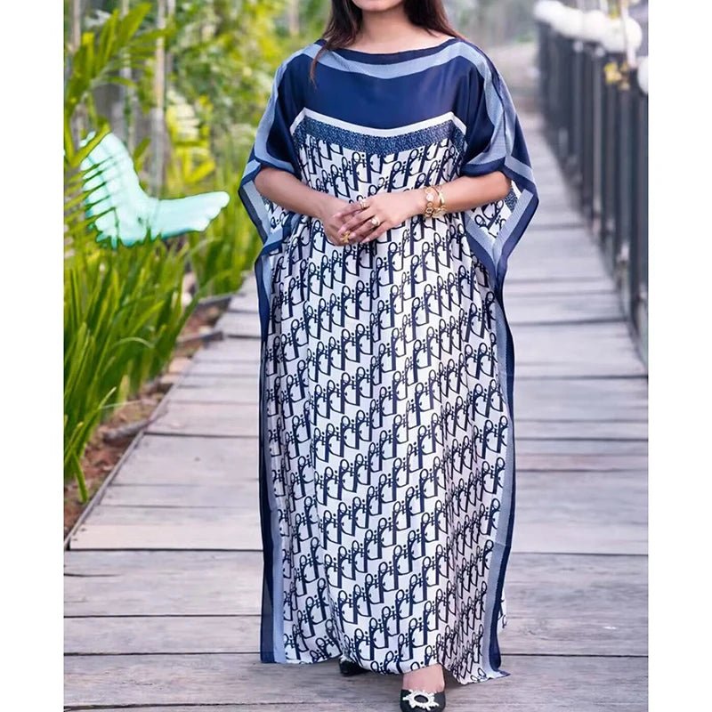 Plus Size African Kaftan Dress Set – 2PC Geometric Print Maxi with Headscarf - Free Delivery Worldwide only at Flexi Africa