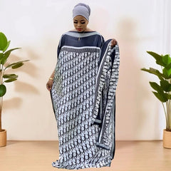 Plus Size African Kaftan Dress Set – 2PC Geometric Print Maxi with Headscarf - Free Delivery Worldwide only at Flexi Africa