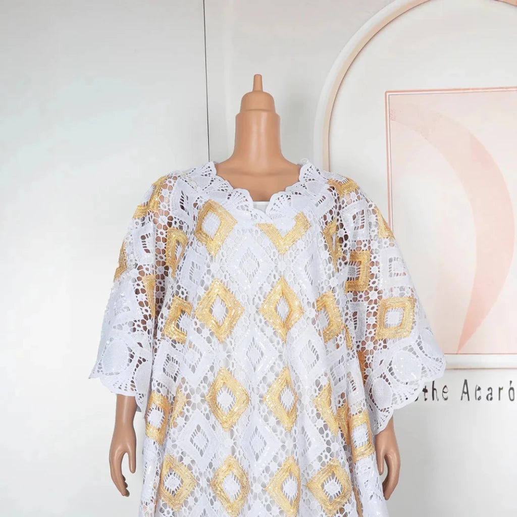 Plus Size African Lace Grand Boubou 2PC Dress for Women – Loose Dashiki Abaya Robe Outfit - Free Delivery Worldwide only at Flexi Africa