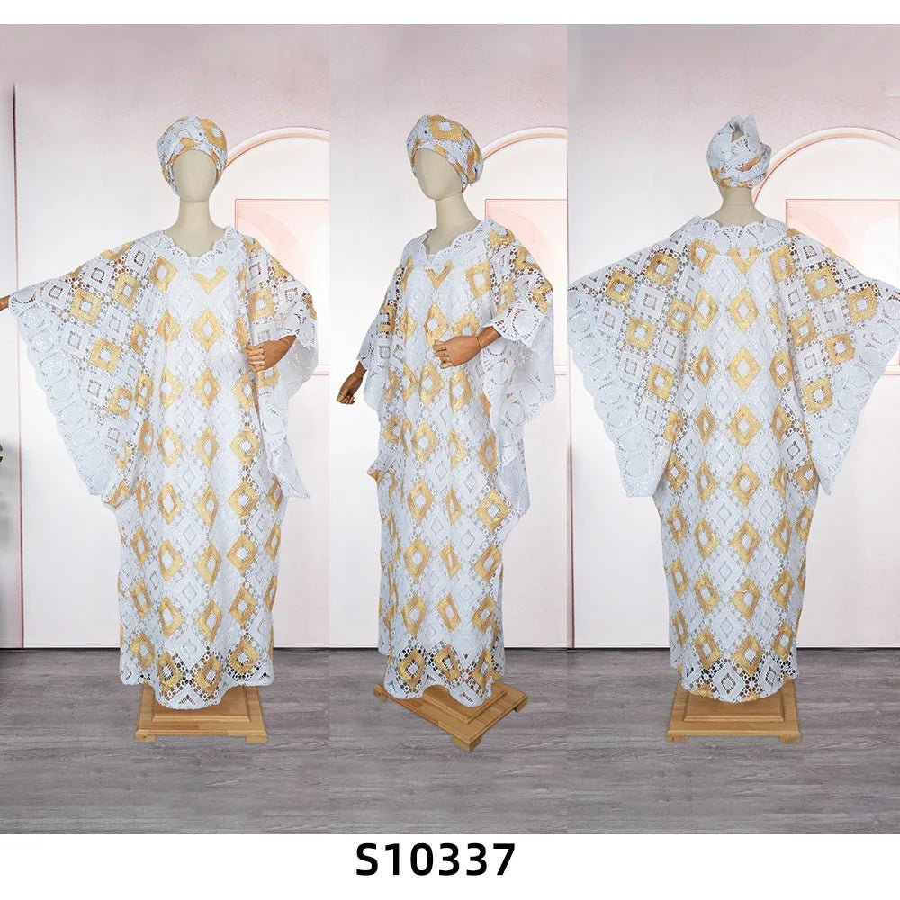 Plus Size African Lace Grand Boubou 2PC Dress for Women – Loose Dashiki Abaya Robe Outfit - Free Delivery Worldwide only at Flexi Africa