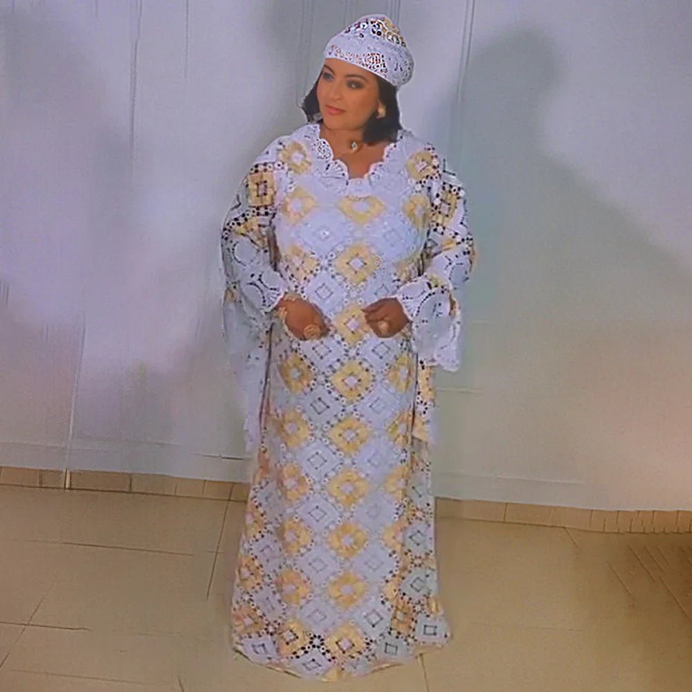 Plus Size African Lace Grand Boubou 2PC Dress for Women – Loose Dashiki Abaya Robe Outfit - Free Delivery Worldwide only at Flexi Africa