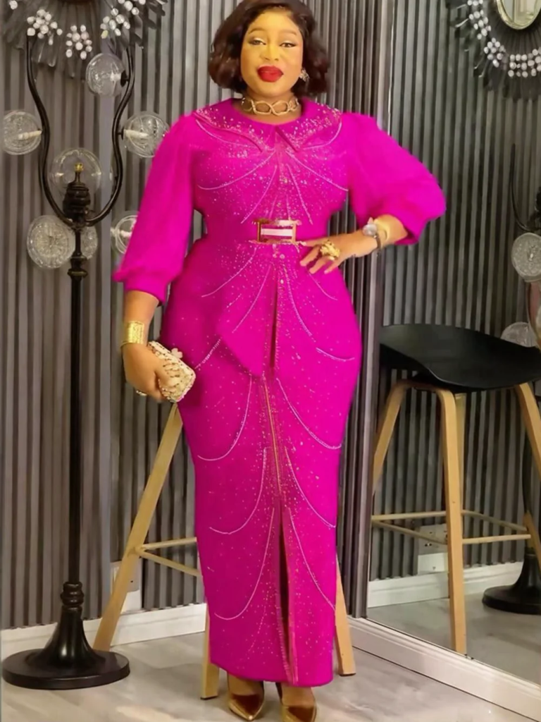 open lace back dress Dashiki Diamond Print Bodycon Maxi Gown for Plus Size Women Blue / XXL