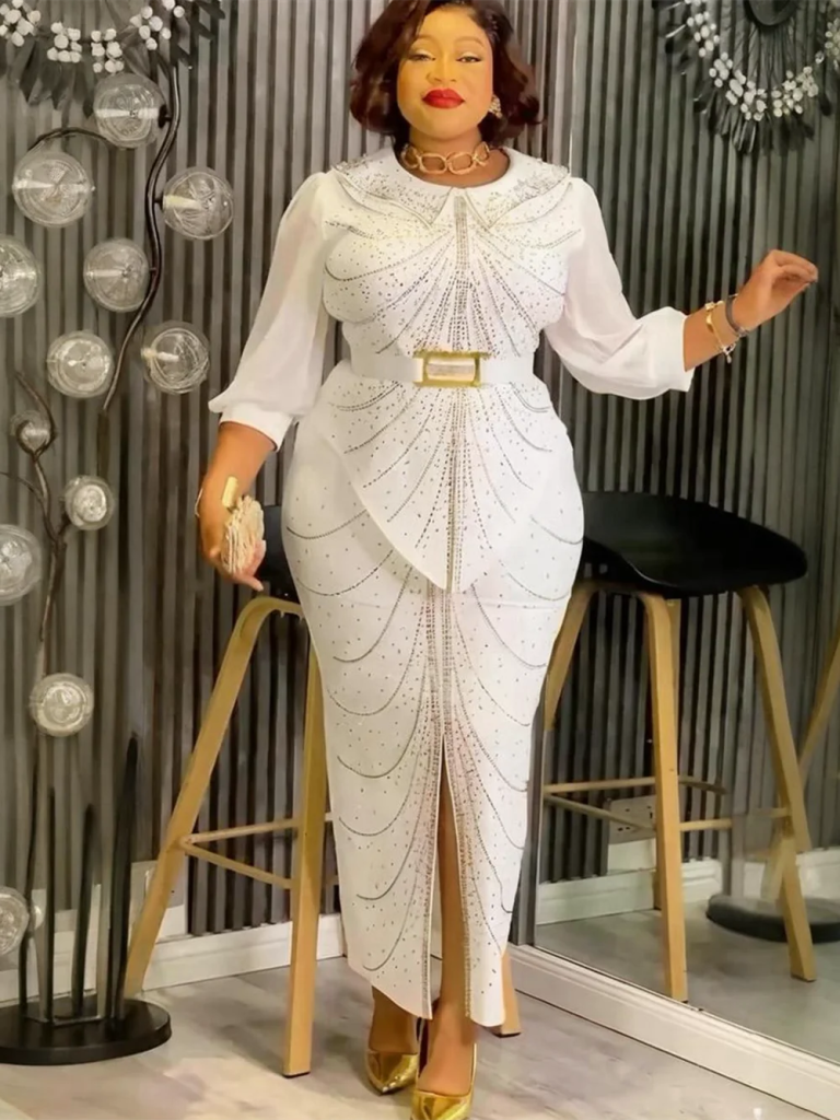 Dashiki Diamond Print Bodycon Maxi Gown for Plus Size Women Blue / XXL