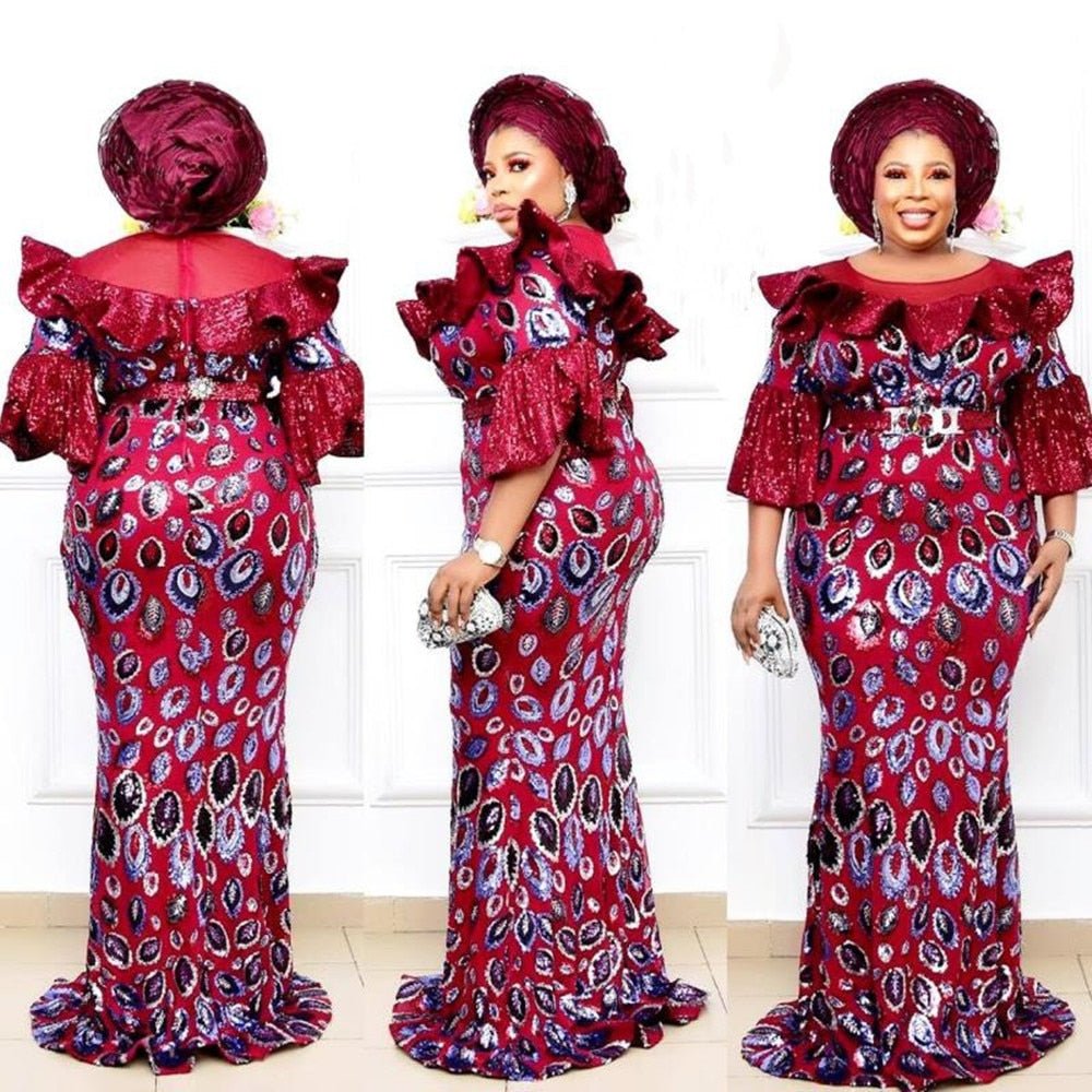 Plus Size African Party Long Dresses for Women New Dashiki Ankara Sequin Evening Gowns Outfits Robe Africa Clothing