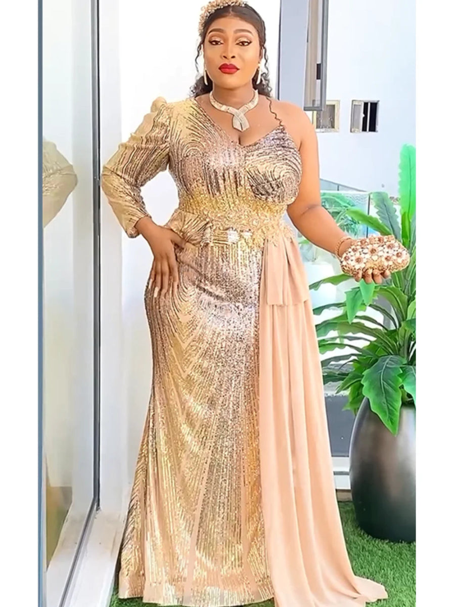 Plus Size African Sequin Evening Dress for Women – Fashionable Dashiki & Ankara Long Party Robes - Free Delivery Worldwide only at Flexi Africa