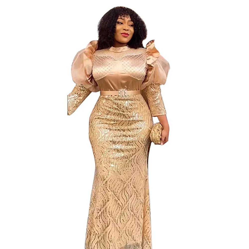 Plus Size African Sequin Evening Gown – Luxury Dashiki Long Dress for Women’s Party Wear - Free Delivery Worldwide only at Flexi Africa