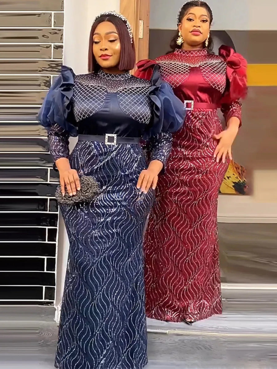 Plus Size African Sequin Evening Gown – Luxury Dashiki Long Dress for Women’s Party Wear - Free Delivery Worldwide only at Flexi Africa