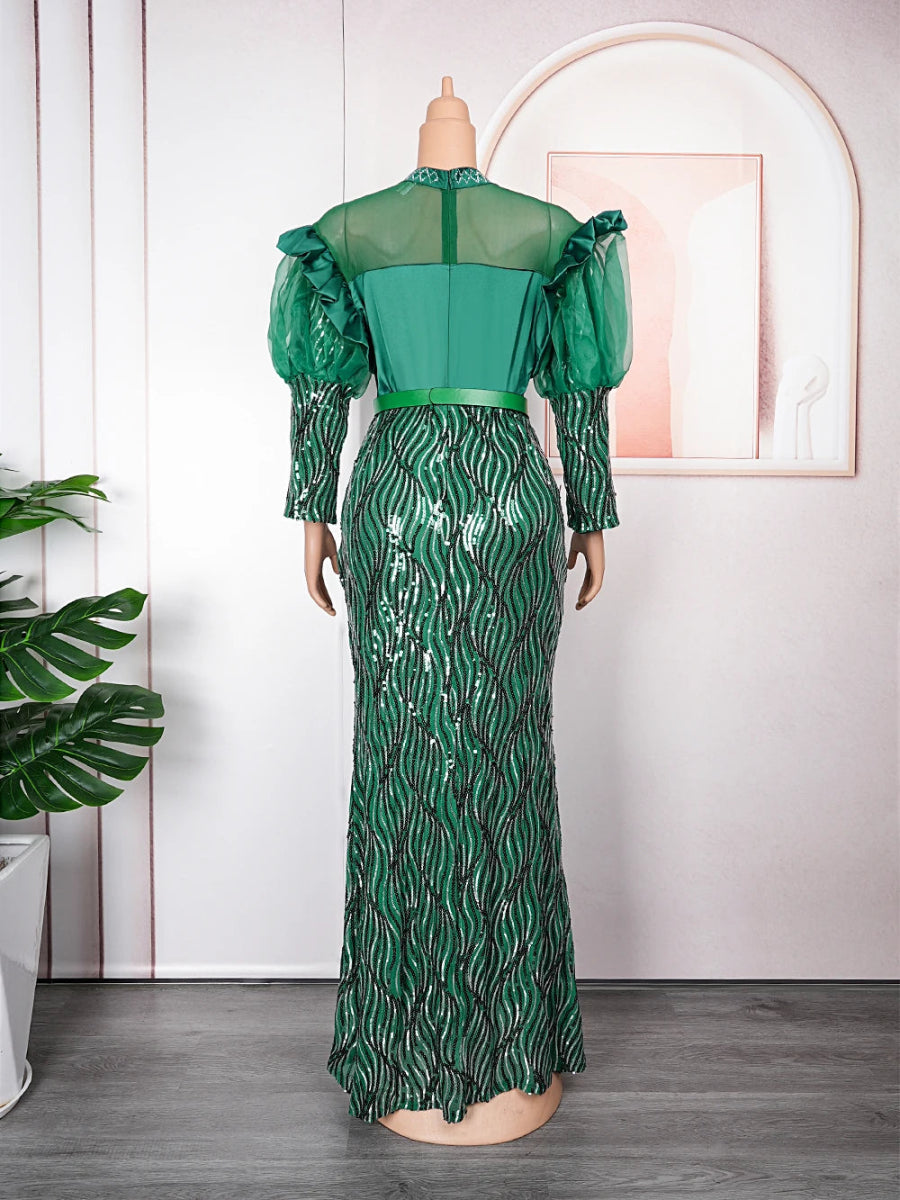 Plus Size African Sequin Evening Gown – Luxury Dashiki Long Dress for Women’s Party Wear - Free Delivery Worldwide only at Flexi Africa
