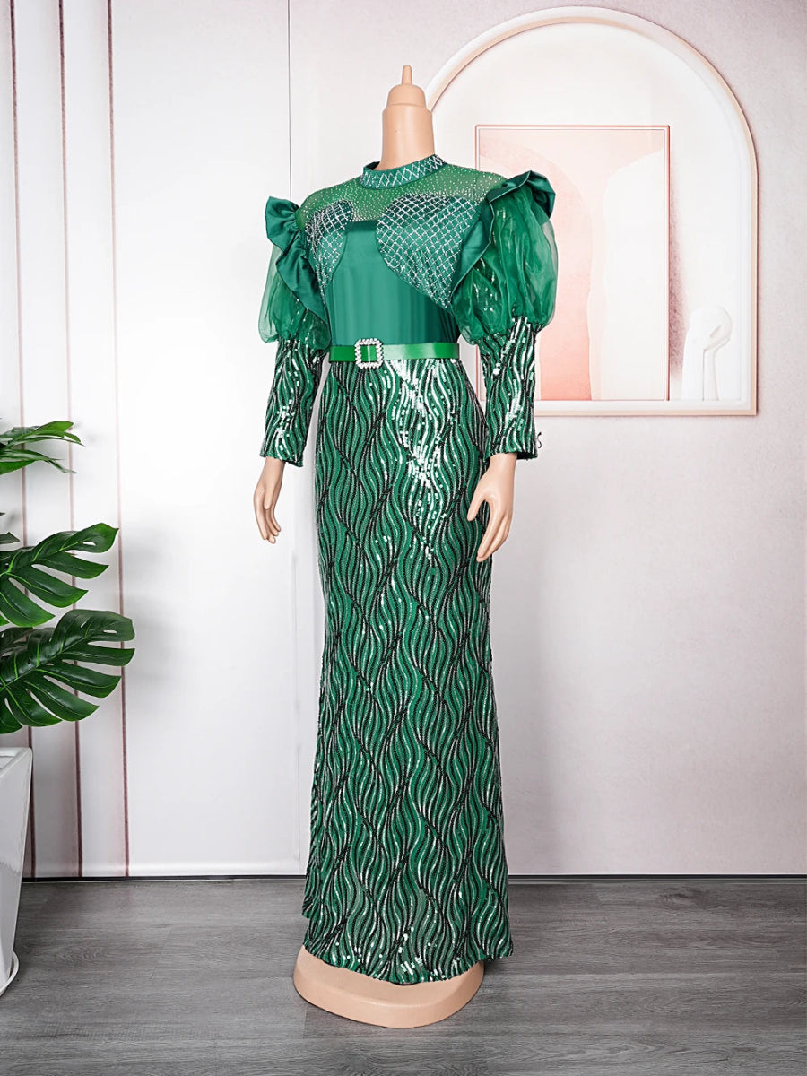Plus Size African Sequin Evening Gown – Luxury Dashiki Long Dress for Women’s Party Wear - Free Delivery Worldwide only at Flexi Africa