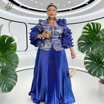 Plus Size African Wedding Outfit – Red Lace Top & Elegant Pleated Maxi Skirt Set - Free Delivery Worldwide only at Flexi Africa