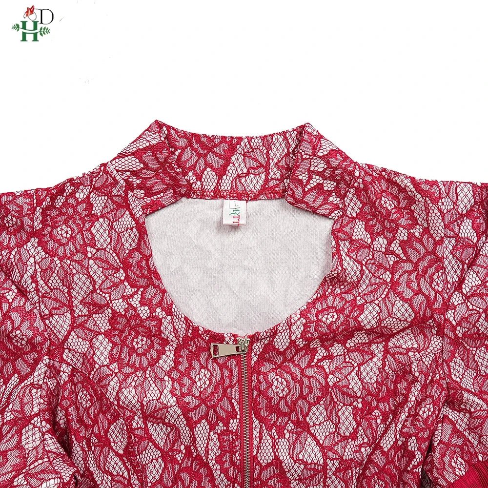 Plus Size African Wedding Outfit – Red Lace Top & Elegant Pleated Maxi Skirt Set - Free Delivery Worldwide only at Flexi Africa