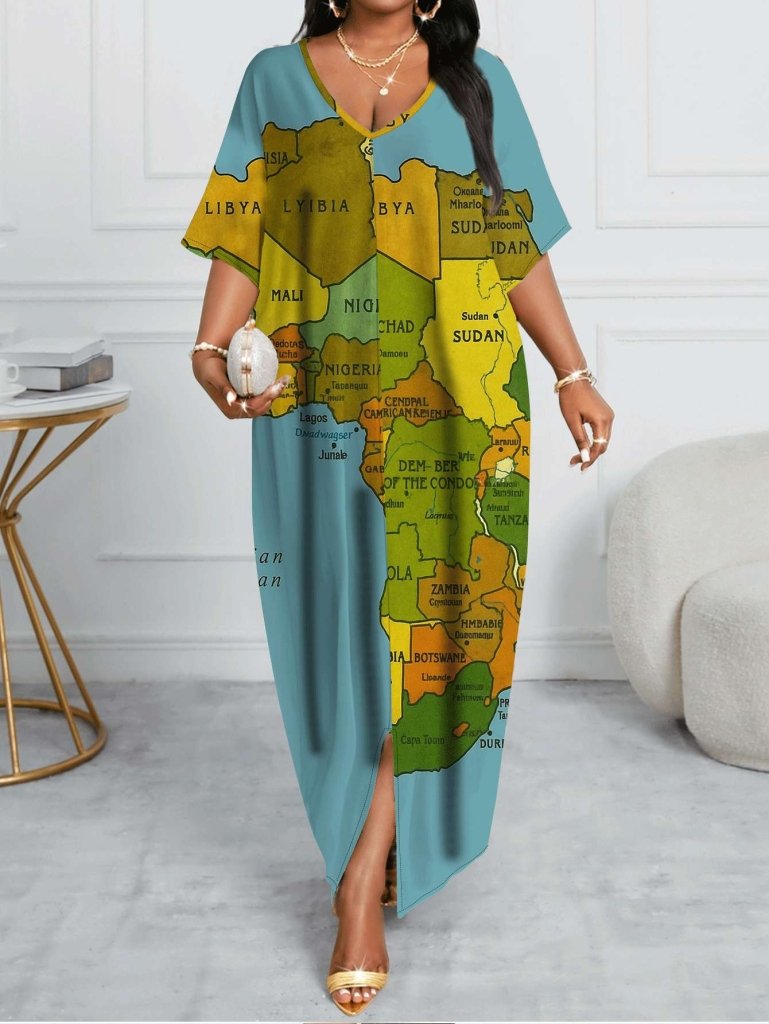 Plus Size Vintage Africa Map Lady’s Dress – Timeless Cartography Print - Free Delivery Worldwide only at Flexi Africa