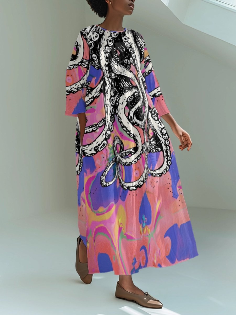 Plus Size - Women Plus Size Crew Neck Loose Dress Simple Yet Stylish Design Breathable Material Perfect for Casual Outings Offering Comfort and Freedom of All Day Wear - Free Delivery Worldwide only at Flexi Africa