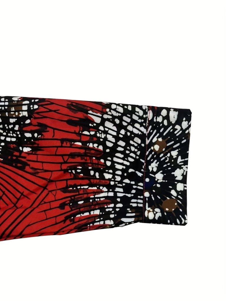 Plus Size Women’s Long - Sleeve A - Line Dress – Large Lapel, Full - Body Print & Belted Waist - Free Delivery Worldwide only at Flexi Africa