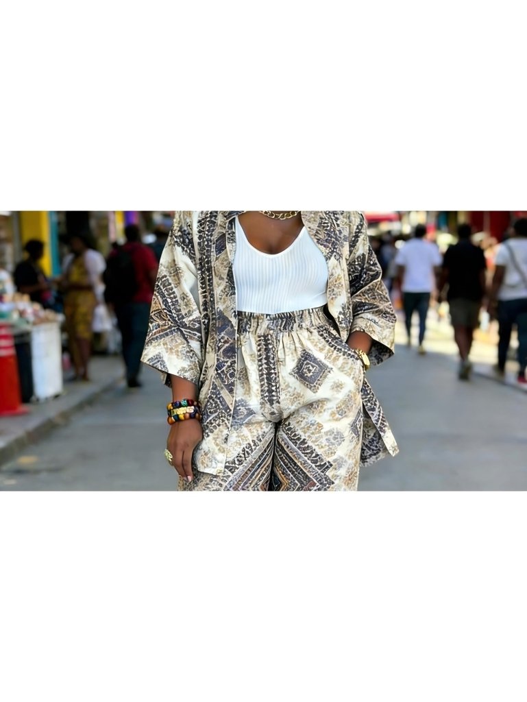 Plus Size Women’s Printed Suit Set (XL–8XL) – Casual Long Sleeve 2PC Outfit - Free Delivery Worldwide only at Flexi Africa