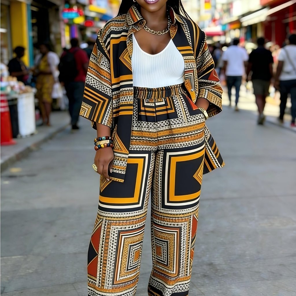 Plus Size Women’s Printed Suit Set (XL–8XL) – Casual Long Sleeve 2PC Outfit - Free Delivery Worldwide only at Flexi Africa