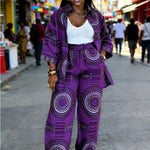 Plus Size Women’s Printed Suit Set (XL–8XL) – Casual Long Sleeve Top & Pants Outfit, Soft Stretch Fabric - Free Delivery Worldwide only at Flexi Africa