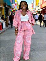 Plus Size Women’s Printed Suit Set (XL–8XL) – Casual Long Sleeve Top & Pants Outfit, Soft Stretch Fabric - Free Delivery Worldwide only at Flexi Africa